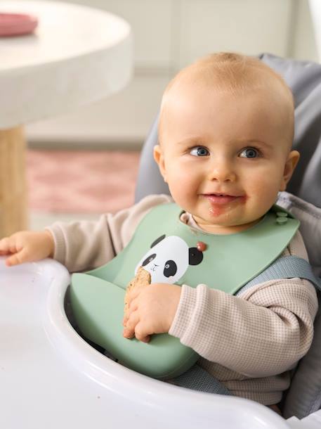 2er-Pack Baby Silikon-Lätzchen braun+rosa bedruckt+salbeigrün 14