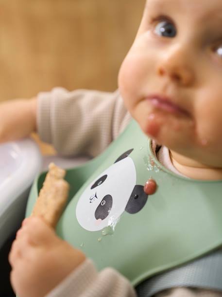 2er-Pack Baby Silikon-Lätzchen braun+rosa bedruckt+salbeigrün 13