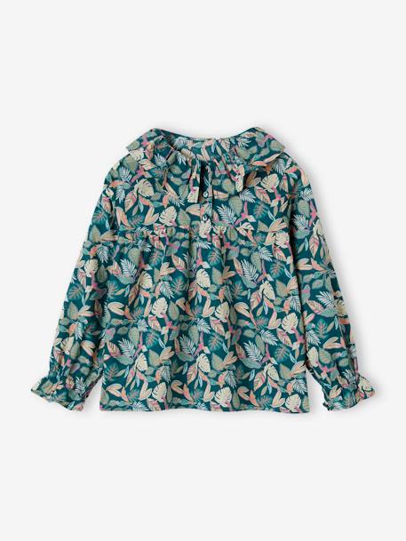 Mädchen Bluse mit Blumen aqua+rosa+tannengrün+wollweiß 12