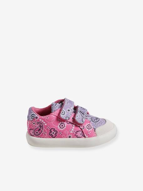 Mädchen Baby Stoffschuhe, Klett - rosa bedruckt+violett bedruckt+weiß - 7