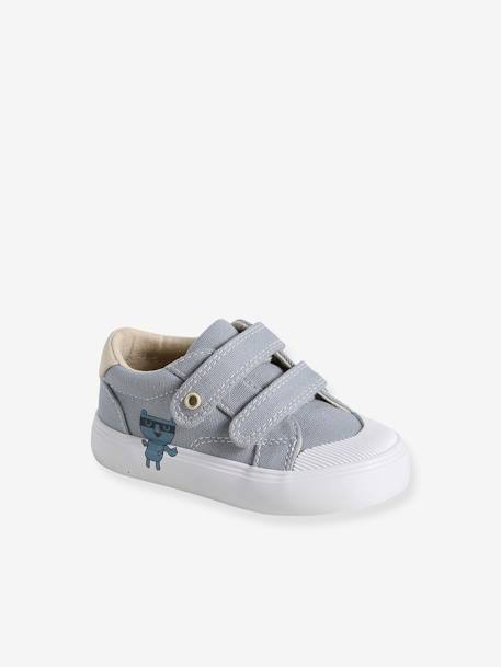 Baby Stoffsneakers mit Klettriemchen - beige bedruckt+hellblau - 6