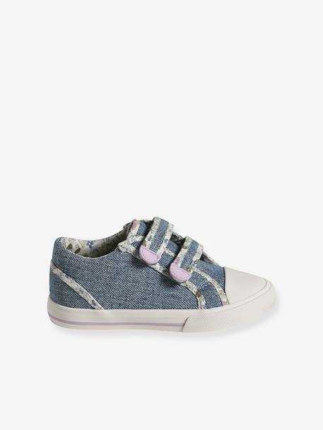 Mädchen Klett-Sneakers, Anziehtrick hellblau+jeansblau+rosa bedruckt+weiß/gelb geblümt 9