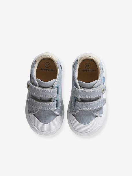 Baby Stoffsneakers mit Klettriemchen beige bedruckt+hellblau 11