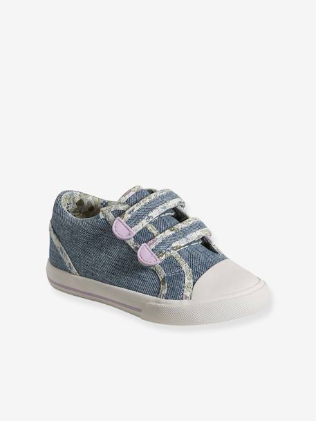 Mädchen Klett-Sneakers, Anziehtrick hellblau+jeansblau+rosa bedruckt+weiß/gelb geblümt 8