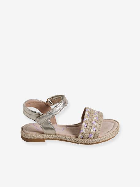 Kinder Klett-Sandalen mit Anziehtrick beige bedruckt 2