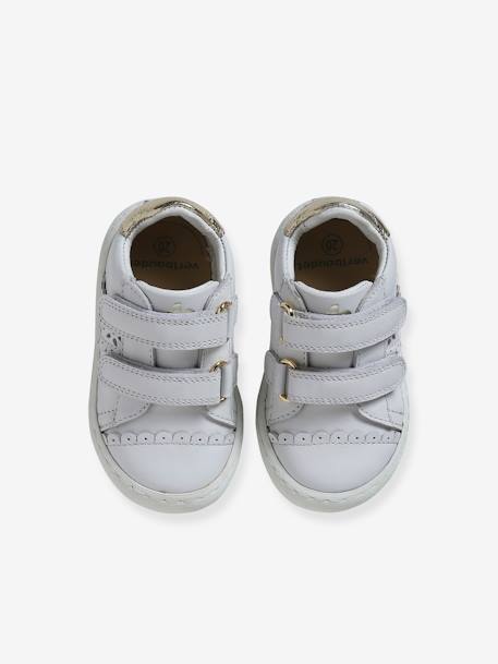 Baby Klett-Sneakers ausgestanzte Motive marine+weiß/gold 10