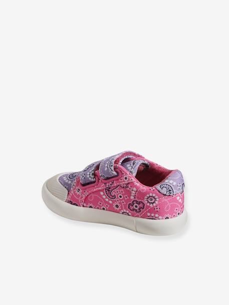 Mädchen Baby Stoffschuhe, Klett rosa bedruckt+violett bedruckt+weiß 8