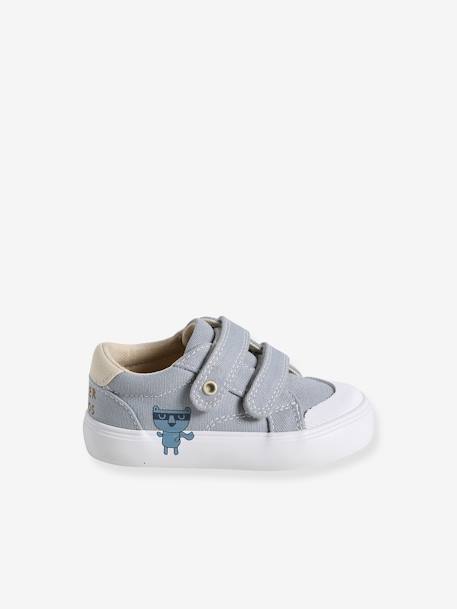 Baby Stoffsneakers mit Klettriemchen - beige bedruckt+hellblau - 7