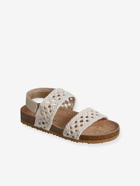 Kinder Klett-Sandalen in Häkeloptik beige 1