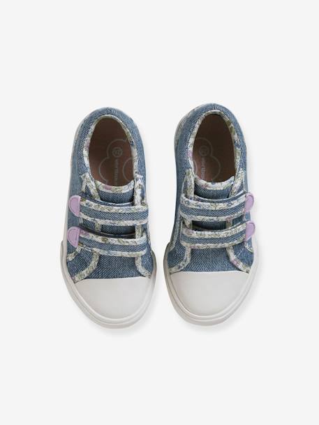 Mädchen Klett-Sneakers, Anziehtrick hellblau+jeansblau+rosa bedruckt+weiß/gelb geblümt 11