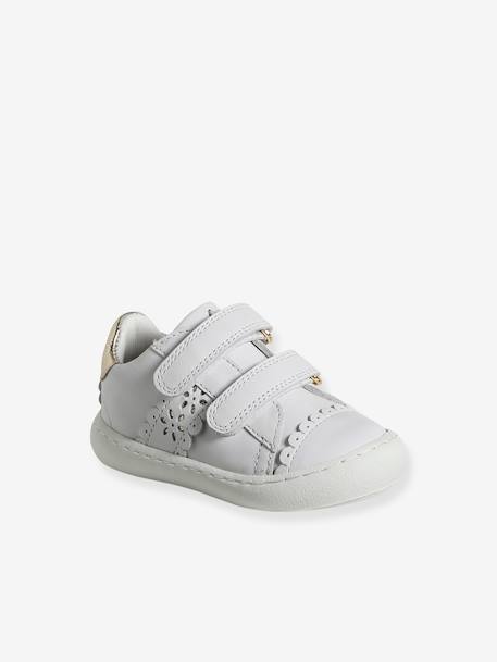 Baby Klett-Sneakers ausgestanzte Motive - marine+weiß/gold - 7
