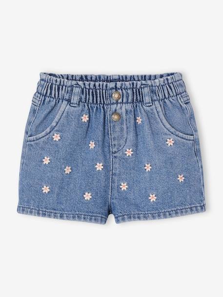 Baby Jeansshorts mit Blumenstickerei - blue stone - 1