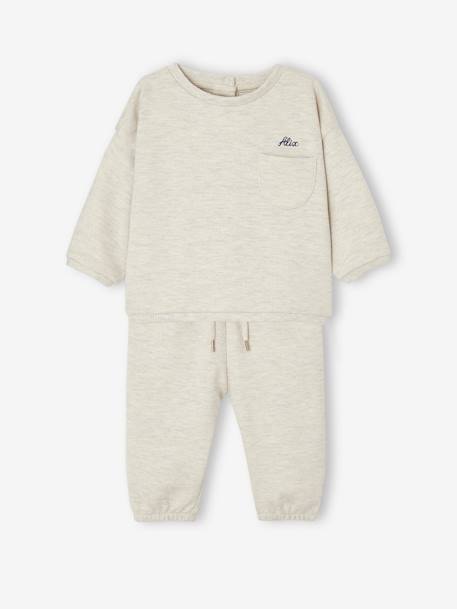 Baby-Set: Sweatshirt & Hose, personalisierbar Oeko-Tex - beige meliert+blush - 2