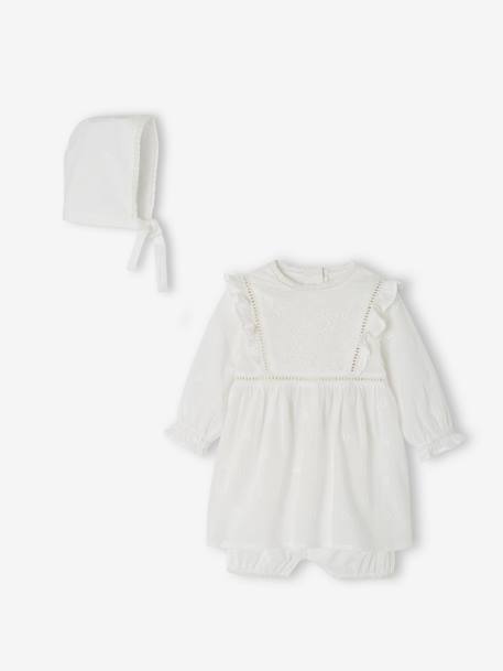 Festliches Baby-Set: Kleid, Spielhose & Mütze weiß 5