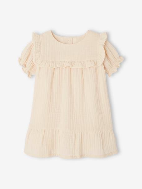 Baby Kleid aus Musselin koralle+vanille 8