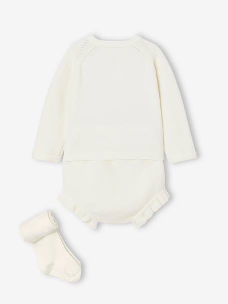 Baby Strick-Set: Strickjacke, Shorts & Strumpfhose Oeko-Tex - wollweiß - 5