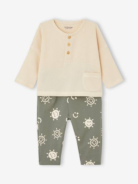 Baby-Set: Shirt & Sweathose Oeko-Tex dunkelgrau/hellbeige bedruckt+khaki 11