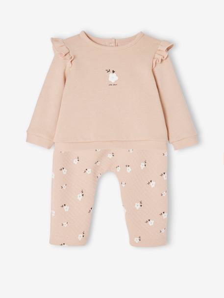 Baby-Set: Sweatshirt & Hose - beige+rosa nude+wollweiß - 8