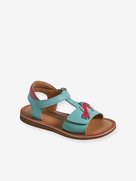 Mädchen Klett-Sandalen mit Perlen türkis 1