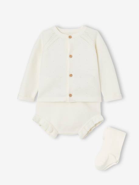 Baby Strick-Set: Strickjacke, Shorts & Strumpfhose Oeko-Tex wollweiß 2