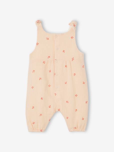 Mädchen Baby Overall, bestickte Motive dunkelbraun+graugrün bedruckt+hellrosa+wollweiß 11