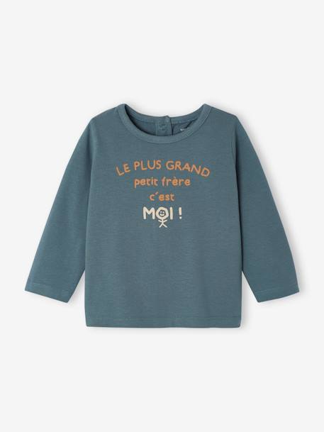 Baby Shirt mit Aufschrift pfauenblau+weiß 1