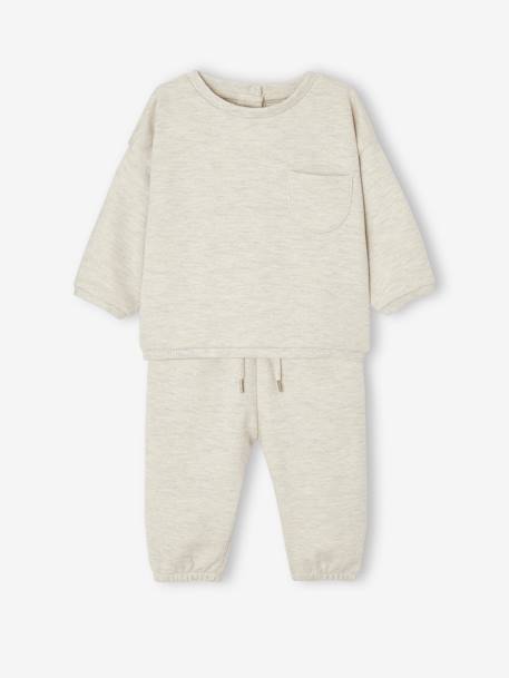 Baby-Set: Sweatshirt & Hose, personalisierbar Oeko-Tex beige meliert+blush 1