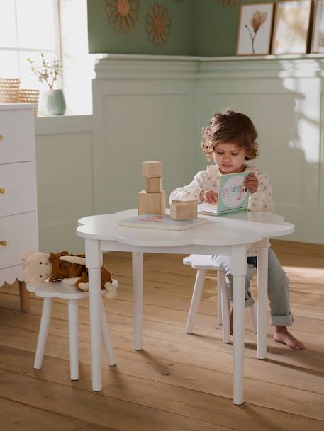 Kinderzimmer-Set: Spieltisch & 2 Hocker, Blumenform wollweiß 5