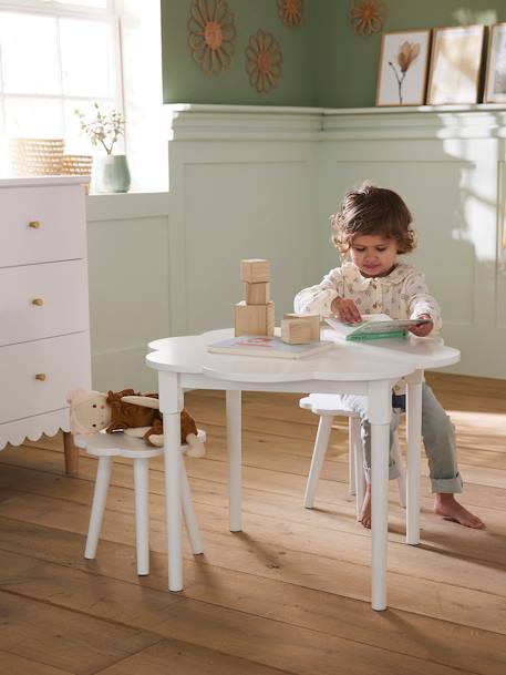 Kinderzimmer-Set: Spieltisch & 2 Hocker, Blumenform wollweiß 4