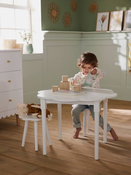 Kinderzimmer-Set: Spieltisch & 2 Hocker, Blumenform wollweiß 6