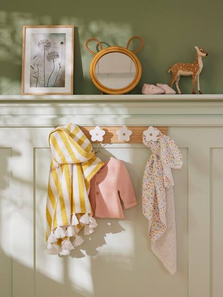 Kinderzimmer Wandgarderobe 4 Haken MARGERITEN, Holz natur/weiß 2