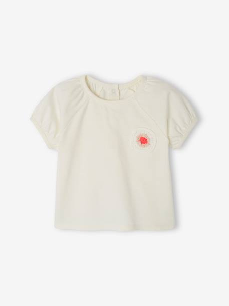 Baby T-Shirt mit Häkelblume Oeko-Tex wollweiß 1