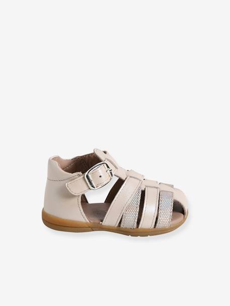 Mädchen Baby Lauflern-Sandalen - beige glanzeffekt+fuchsia - 2