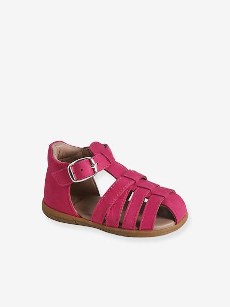 Mädchen Baby Lauflern-Sandalen - beige glanzeffekt+fuchsia - 6