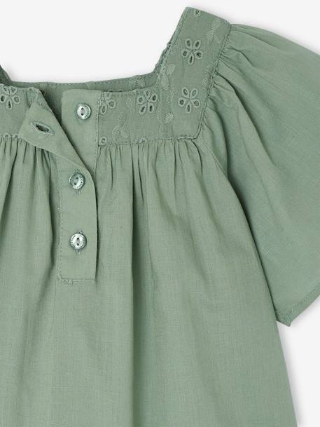 Baby Bluse mit Lochstickerei - himbeer+salbeigrün+wollweiß - 7