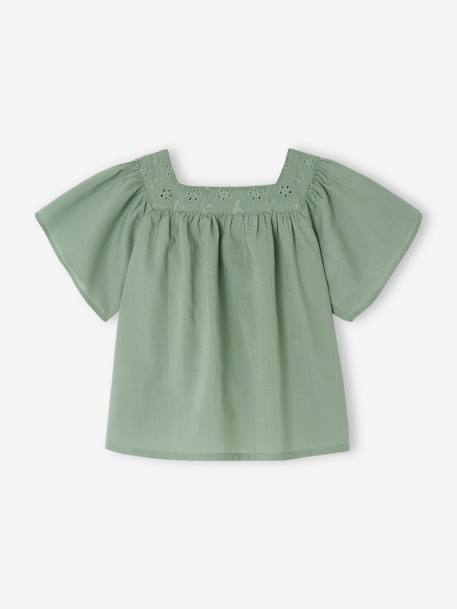 Baby Bluse mit Lochstickerei - himbeer+salbeigrün+wollweiß - 5