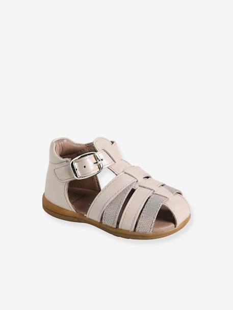 Mädchen Baby Lauflern-Sandalen - beige glanzeffekt+fuchsia - 1