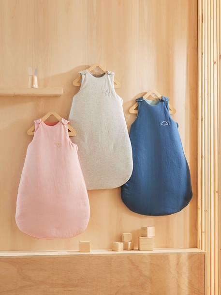 Ärmelloser Baby Schlafsack ANNECY Oeko-Tex - blau chambray+grau meliert+rosa - 6