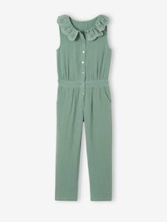 -Mädchen Jumpsuit aus Musselin, bestickter Kragen