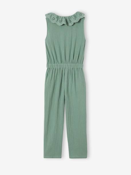 Mädchen Jumpsuit aus Musselin, bestickter Kragen - salbeigrün+zartrosa - 2