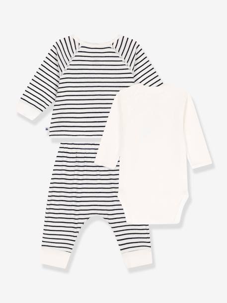 Baby-Set: Cardigan, Hose & Body PETIT BATEAU, Bio-Baumwolle - marine - 3