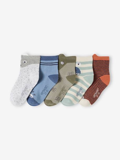 5er-Pack Jungen Socken mit Tieren moosgrün 1