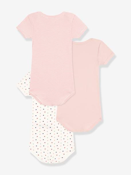 3er-Pack Baby Kurzarm-Bodys PETIT BATEAU, Mini-Herzen - altrosa - 2