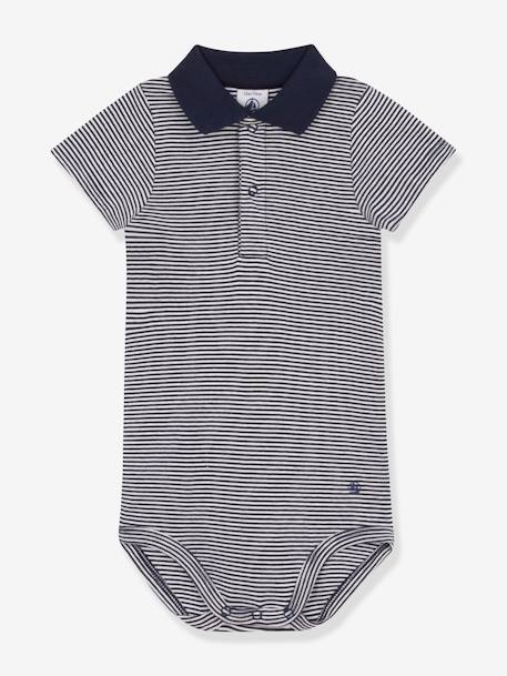 Baby Kurzarm-Body mit Polokragen PETIT BATEAU blau 1