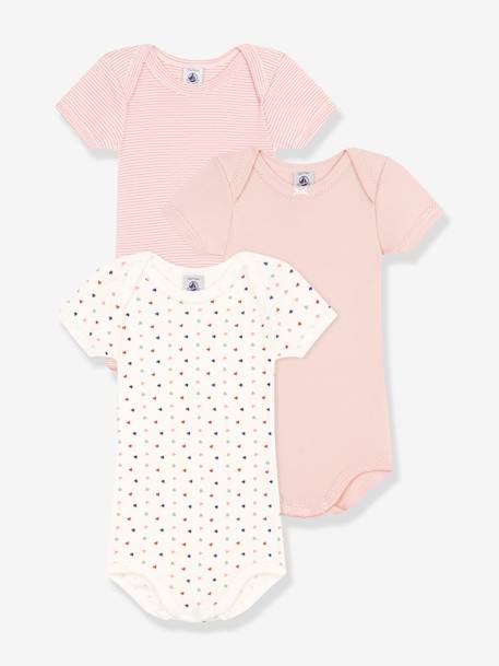 3er-Pack Baby Kurzarm-Bodys PETIT BATEAU, Mini-Herzen - altrosa - 1