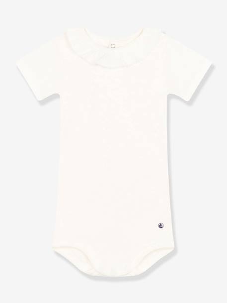 Baby Kurzarm-Body mit Kragen PETIT BATEAU, Bio-Baumwolle weiß 1