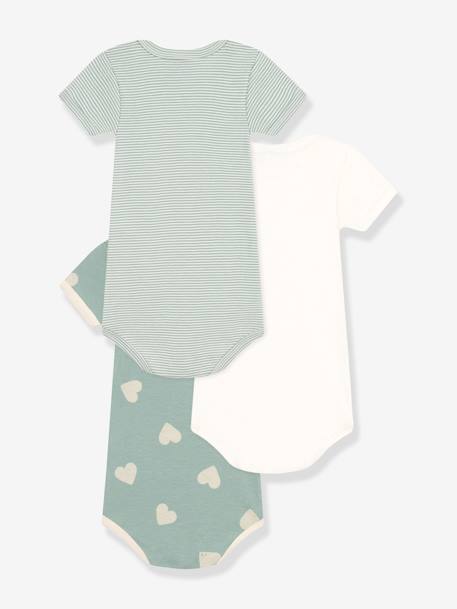 3er-Pack Baby Kurzarm-Bodys PETIT BATEAU - pack grün/herzen - 2