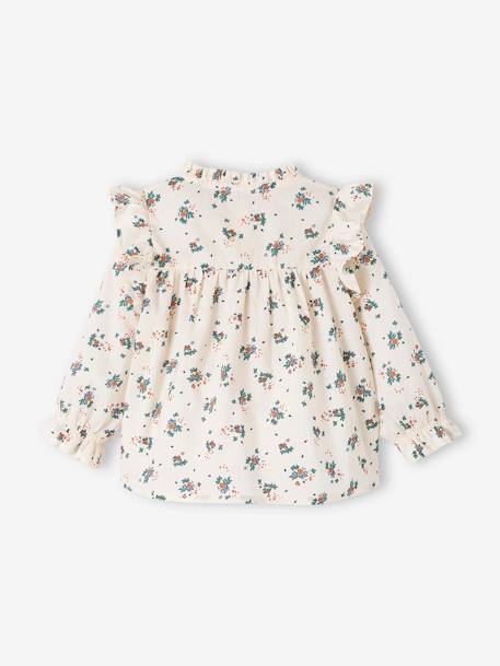 Baby Bluse mit Volants wollweiß geblümt 2