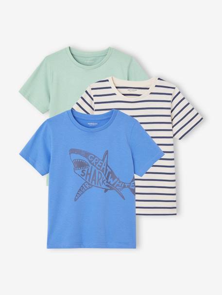 3er-Pack Jungen T-Shirts BASIC Oeko-Tex aqua+azurblau+cappuccino+grün+weiß meliert 8