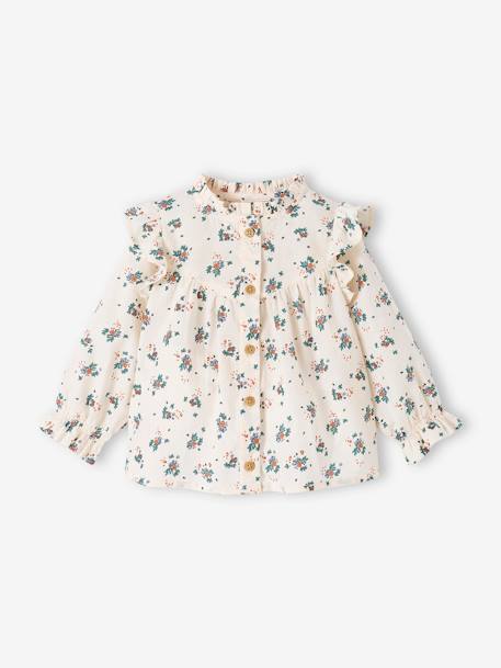 Baby Bluse mit Volants wollweiß geblümt 4